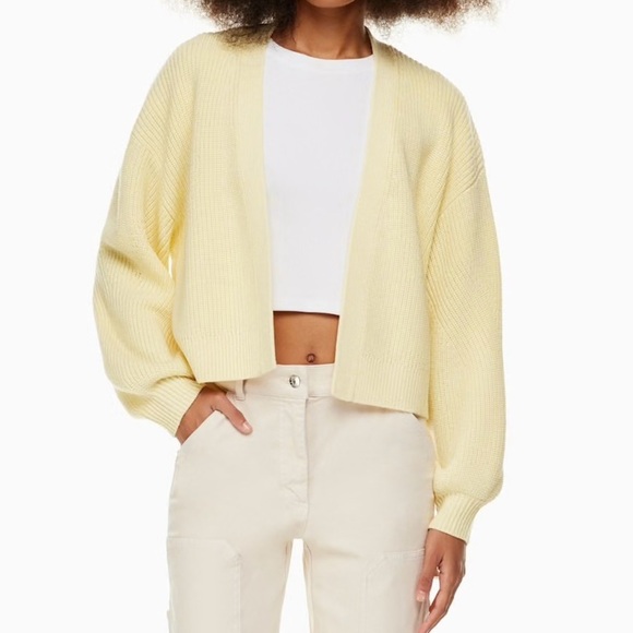 Wilfred Free Unwind Merino Wool Waist Open Cardigan XS Aritzia Butter Yellow - Picture 2 of 12